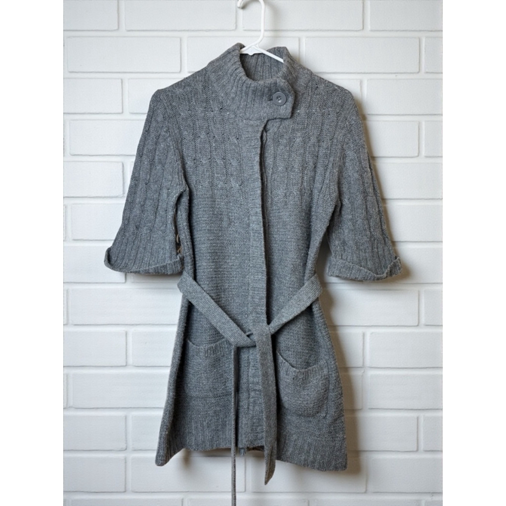 Merona Women's Medium Gray Chunky Knit Cozy Wool Blend Belted Button Up Cardigan - Picture 1 of 14